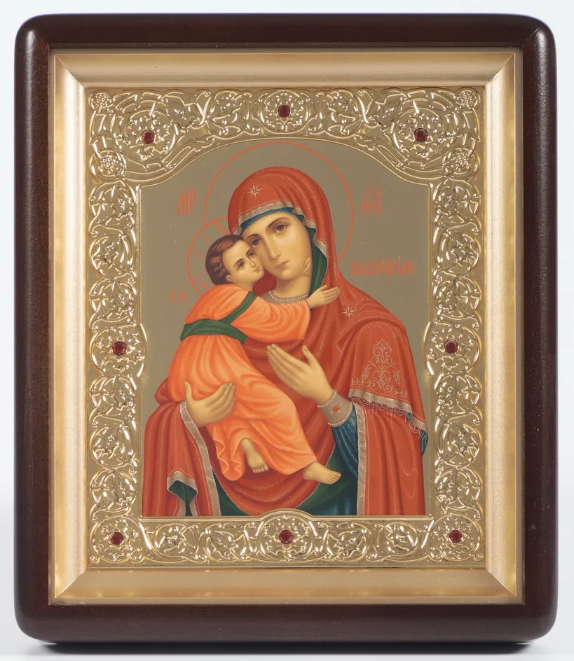 ხატი კიოტში 18×24 ფიგურული, ტემპერა №8, ფიგურული ჩარჩო, მოოქროვილი ვლადიმირის ღვთისმშობელი 1