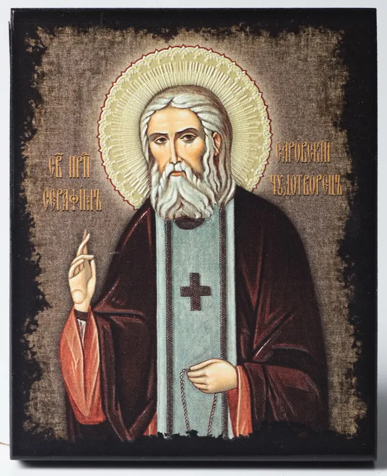 Icon on board 9×11 3D print, varnish Seraphim of Sarov 1