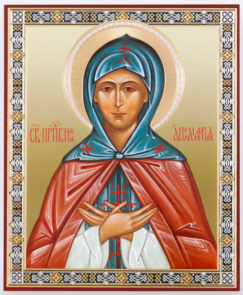 Icon on hardboard №1 11×13 double embossing Apollinaria Venerable