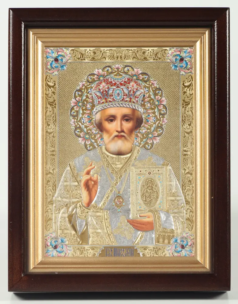 ხატი კიოტში 13×18 რთული, რელიეფური ტვიფრი ნიკოლოზ საკვირველთმოქმედი