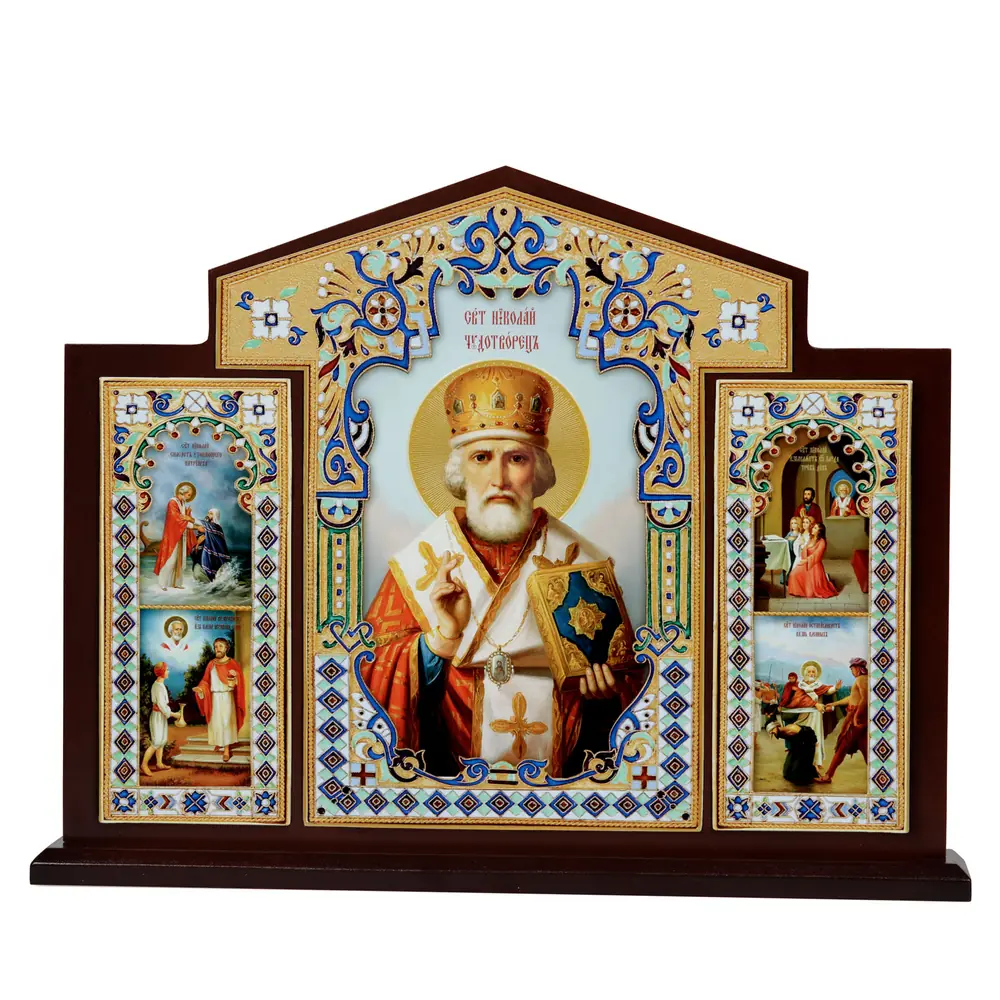 Home iconostasis 30×40 cm with Selected Saints on stand №3 Nicholas the Wonderworker