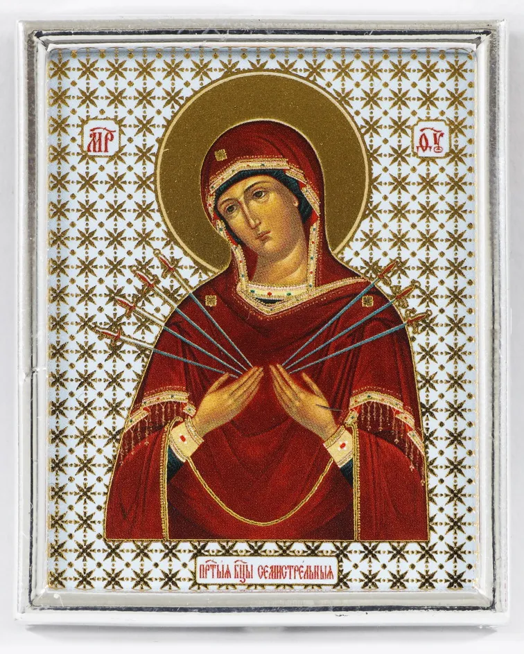 Icon in plastic frame 4×5 metallised Seven Arrows Mother of God
