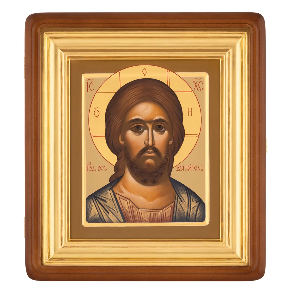 Painted icon on board in icon case 18×24 oil, gilded halo, icon case №1 Saviour, 03935