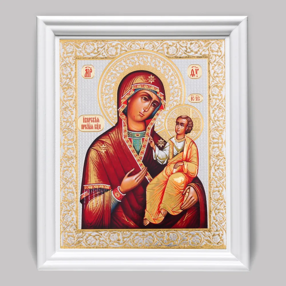Icon in wooden frame №3 11×13 (white) double embossing Iveron Mother of God 2