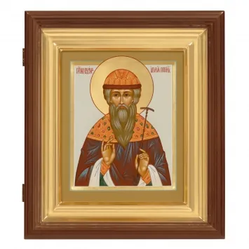 Painted icon on board in icon case 18×24 tempera, gilded halo, recessed field, icon case №1 Vadim, 05428
