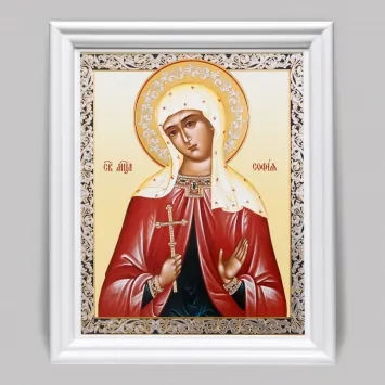 Icon in wooden frame №3 11×13 (white) double embossing Sophia (3) of Rome