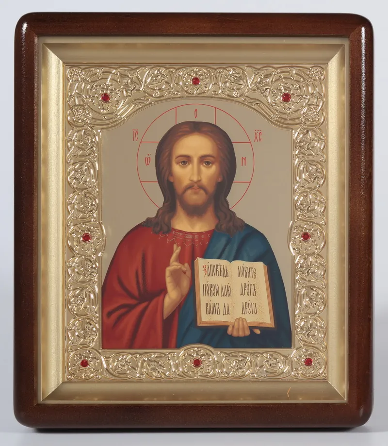 Icon in icon case 18×24 shaped, tempera №8, shaped frame, gilded Saviour 1