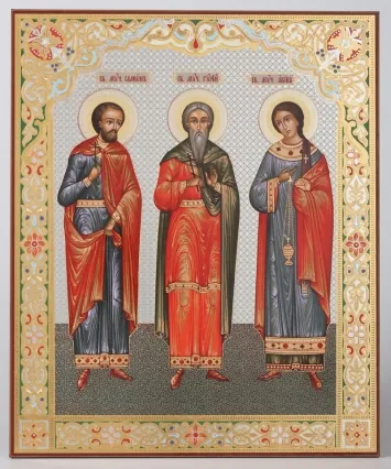 Икона на оргалите №1 30х40 двойное тиснение Гурий, Самон, Авив 3