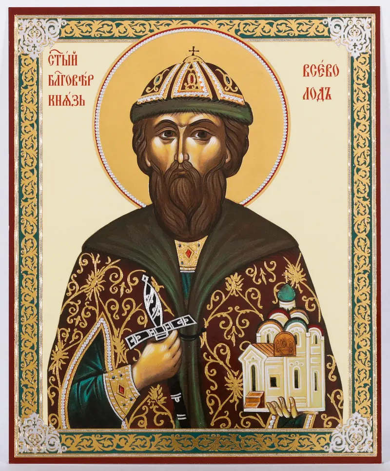 Icon on wooden panel 11×13 double embossing Vsevolod