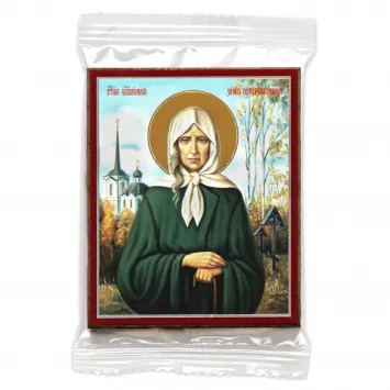Icon on wooden panel 6×9 double embossing, annotation, packaging Xenia of St Petersburg, Blessed (8)