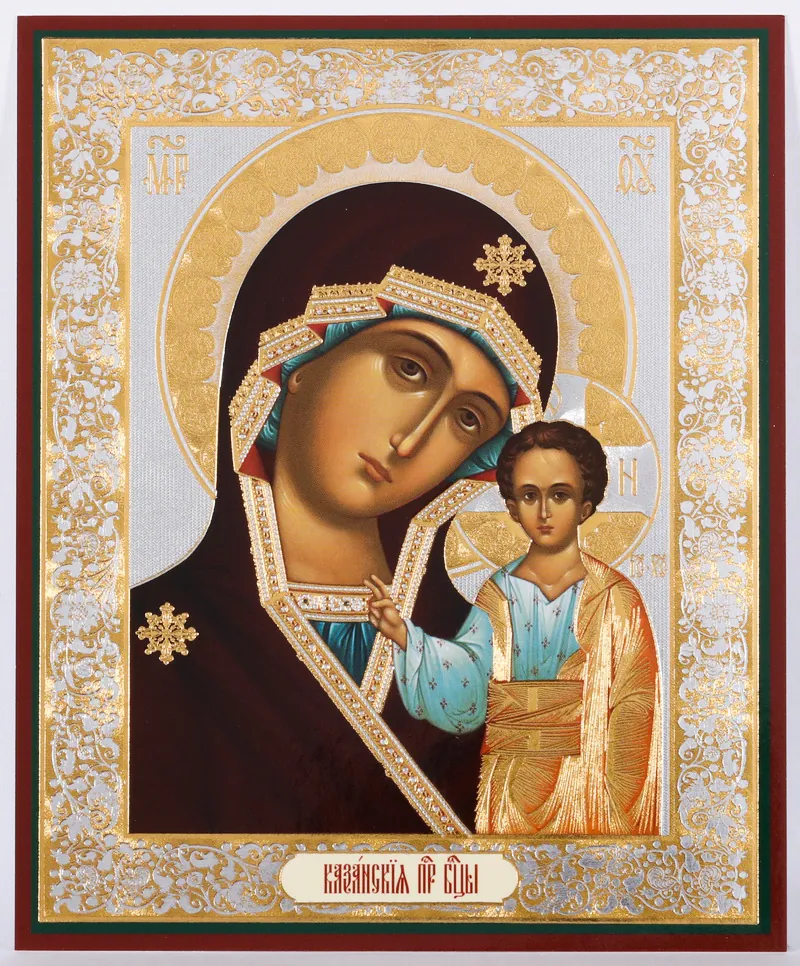 Icon on wooden panel 11×13 double embossing Kazan Mother of God 2