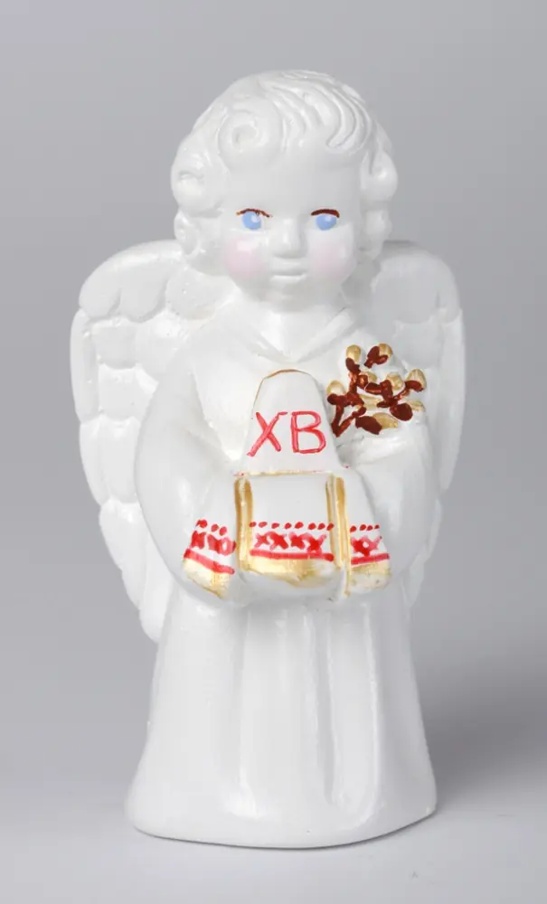 Guardian Angel plaster sculpture with paskha and with pussy-willow