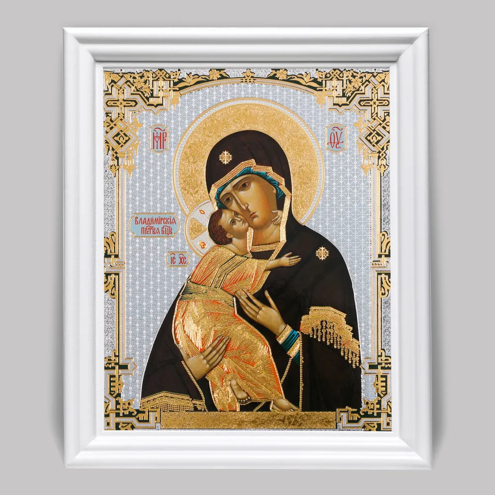 Icon in wooden frame №3 11×13 (white) double embossing Vladimir Mother of God 4