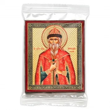 Icon on wooden panel 6×9 double embossing, annotation, packaging Yaroslav the Wise