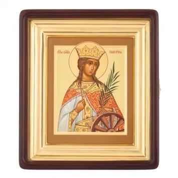 Painted icon on board in icon case 18×24 tempera, gilded halo, recessed field, icon case №1 Catherine, 02904
