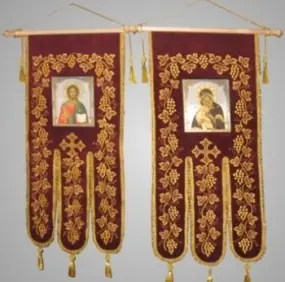 Banners on velvet medium satin-stitch embroidery, photo image (pair)
