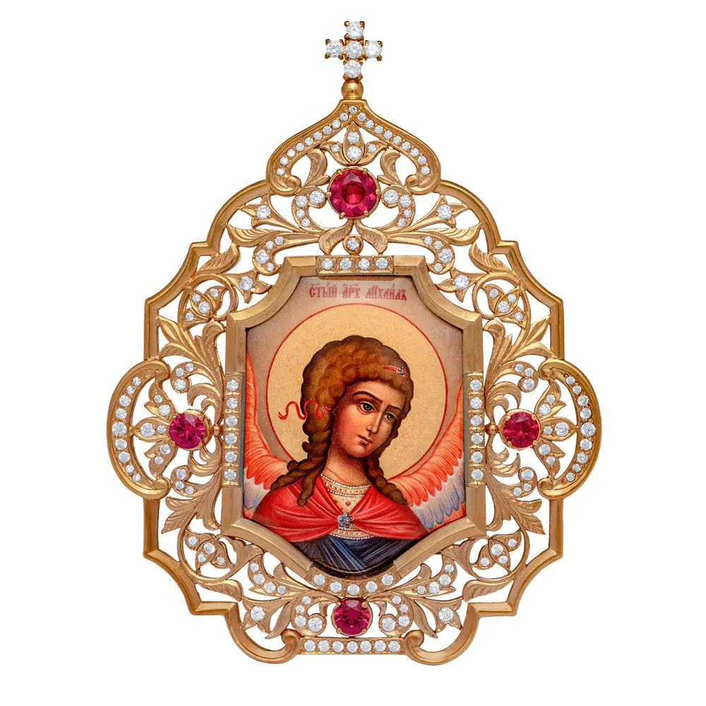 Икона настольная №152 / Фианиты серебро деколь / золочение / Михаил Архангел (УИН)
