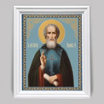 Icon in wooden frame №3 11×13 (white) double embossing Sergius of Radonezh 23