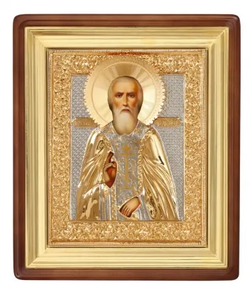 Painted icon in icon case 18×24 oil, riza cover №280, icon case №1 Sergius of Radonezh