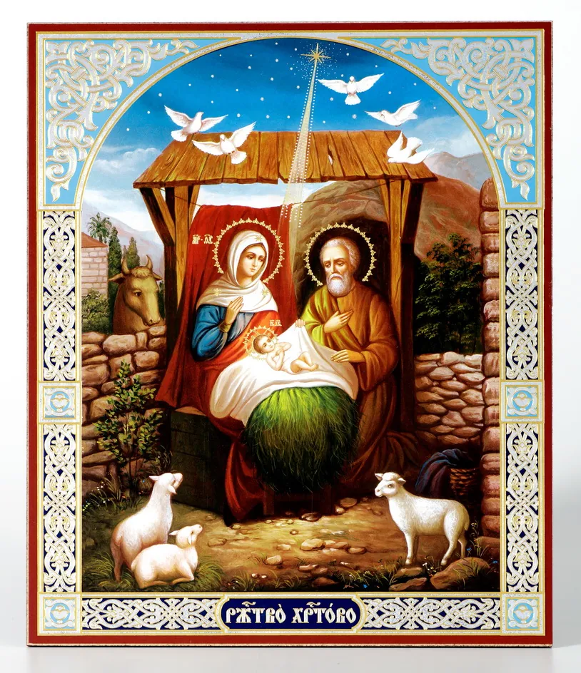 ხატი ორგალიტზე №1 18×24 ორმაგი ტვიფრი ქრისტეს შობა 35