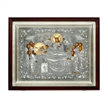 Painted icon in icon case 30×40 oil, riza cover №115, niello silver plating, icon case №1 Dormition of the Theotokos