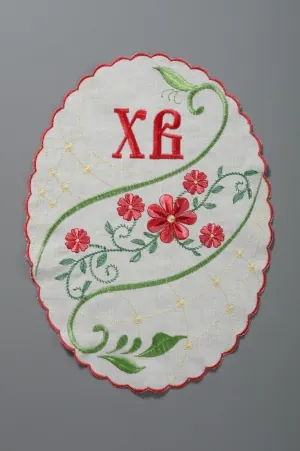 Embroidered church Easter napkin linen oval 25×34 cm (pattern in assortment) №1