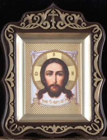 Icon in plastic frame icon case 6×7 carved brass-plated Saviour Not Made by Hands