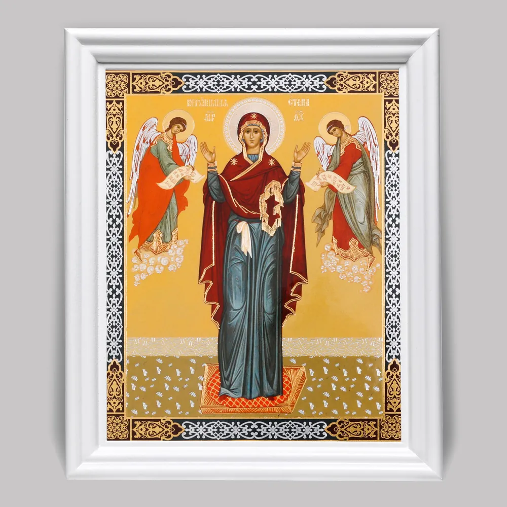 Икона в деревянной рамке №3 11х13 (белая) двойное тиснение Нерушимая Стена (с предстоящими)