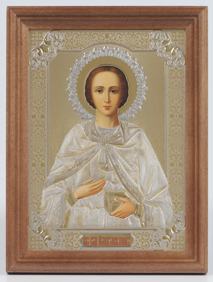 Icon in wooden frame 13×18 blind embossing (without glass) Panteleimon