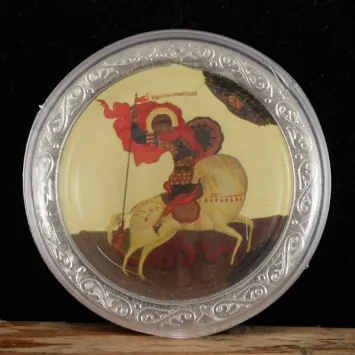 Icon in plastic frame 4×5 round Miracle of St George and the Dragon