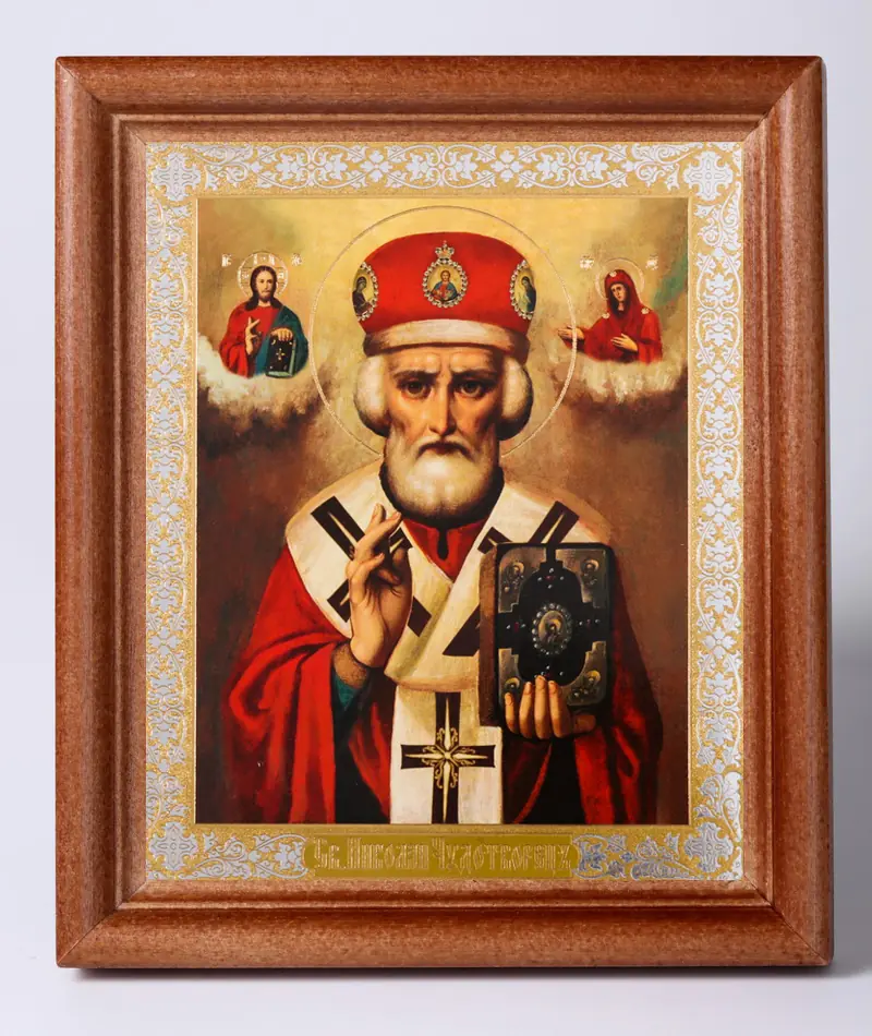 Icon in wooden frame №1 11×13 double embossing Nicholas the Wonderworker 16