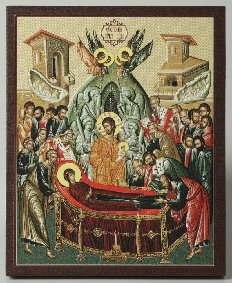 Icon on board 13×15 3D print, varnish Dormition of the Theotokos 1