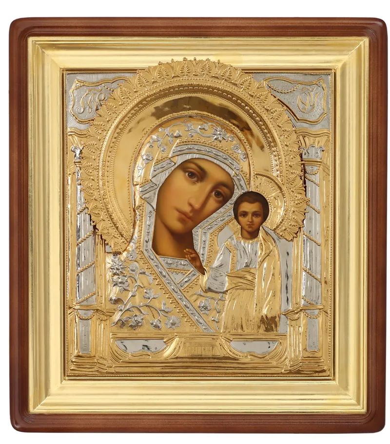 Painted icon in icon case 24×30 oil, riza cover №293, icon case №1 Kazan Mother of God