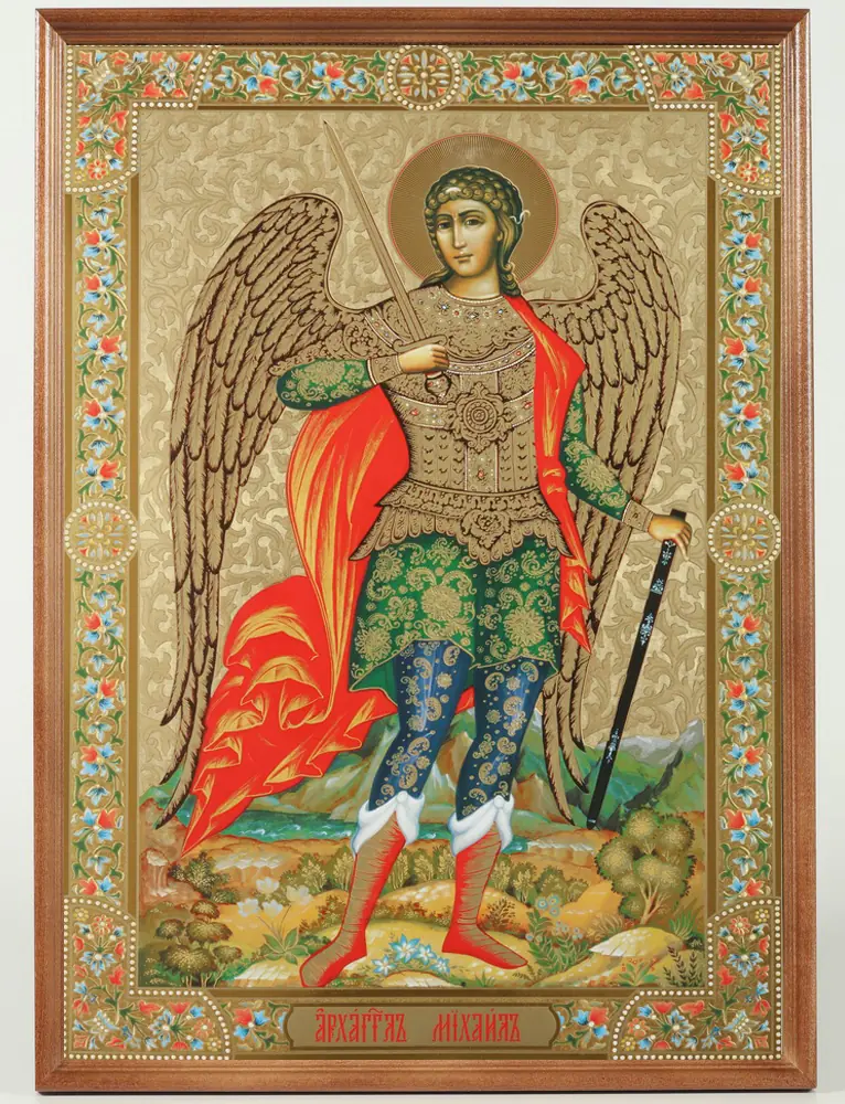 ხატი ხის ჩარჩოში №1 30×40 ორმაგი ტვიფრი, შეფუთვა მთავარანგელოზი მიქაელი (სრული სიმაღლის) 01