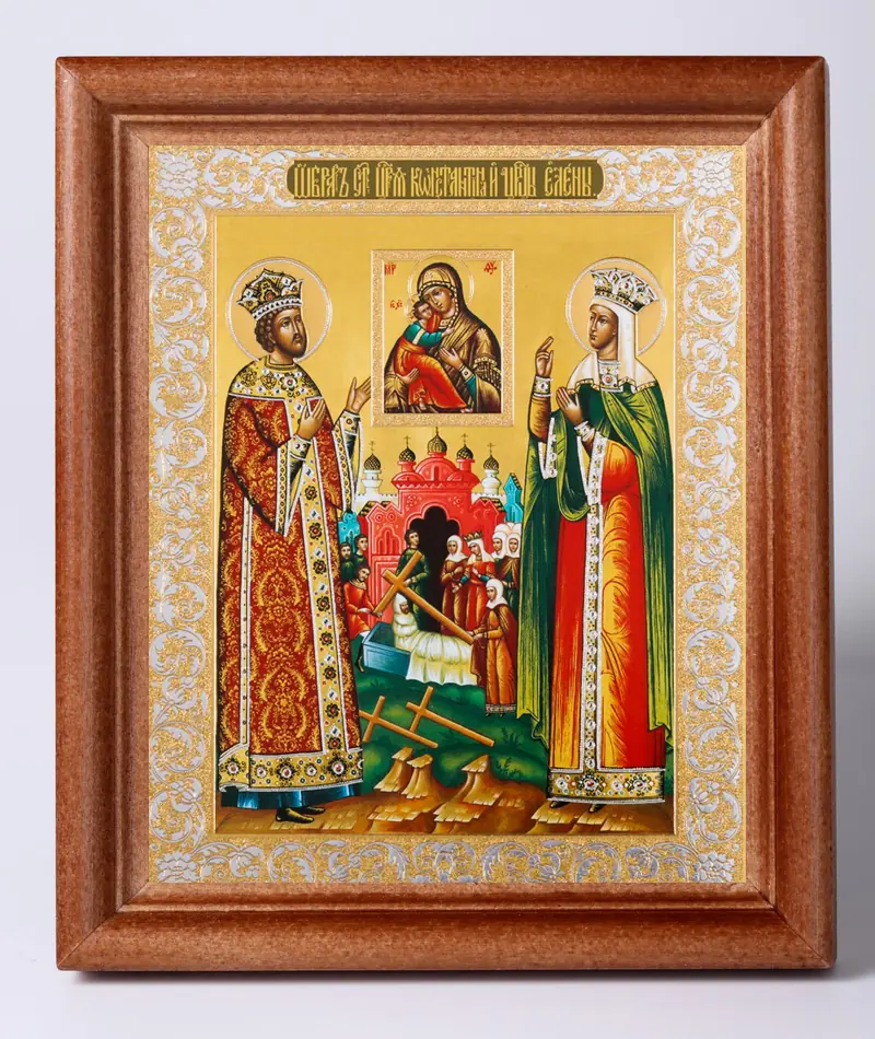 Икона в деревянной рамке №1 11х13 двойное тиснение Константин и Елена 2