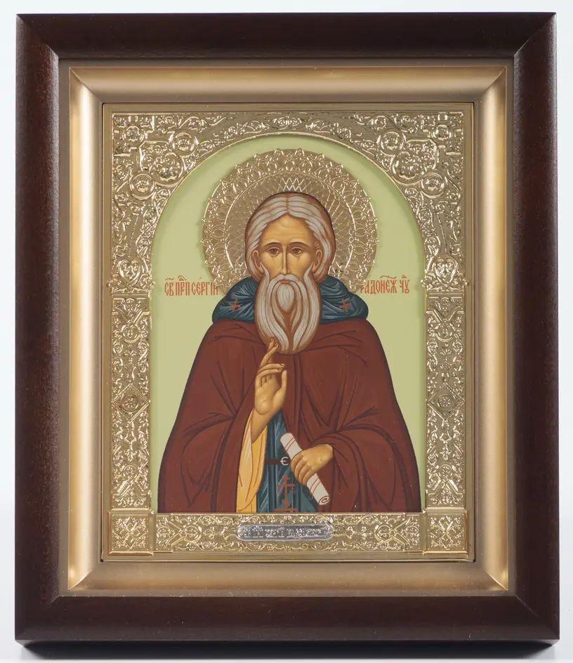 ხატი კიოტში 15×19 რთული, ტემპერა, გვირგვინი, ფიგურული ჩარჩო, მოოქროვილი სერგი რადონეჟელი