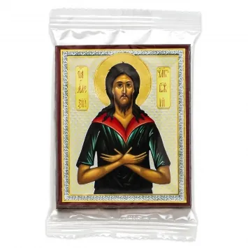 Икона на деревянном планшете 6х9 двойное тиснение, аннотация, упаковка Алексий - человек Божий 3