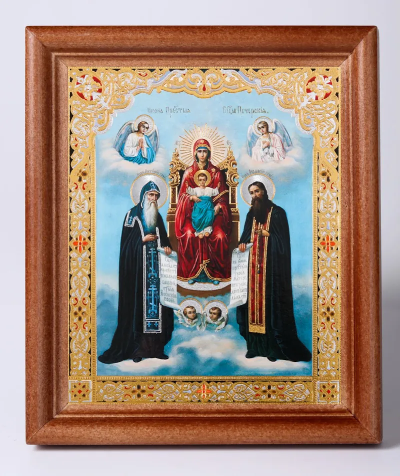 Icon in wooden frame №1 11×13 double embossing Kiev Caves Mother of God