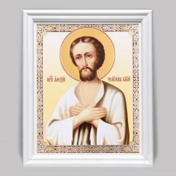 Icon in wooden frame №3 11×13 (white) double embossing Alexis-Man of God 4