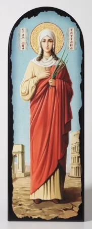 Icon on MDF 18×50 arched, 3D print, varnish Tatiana
