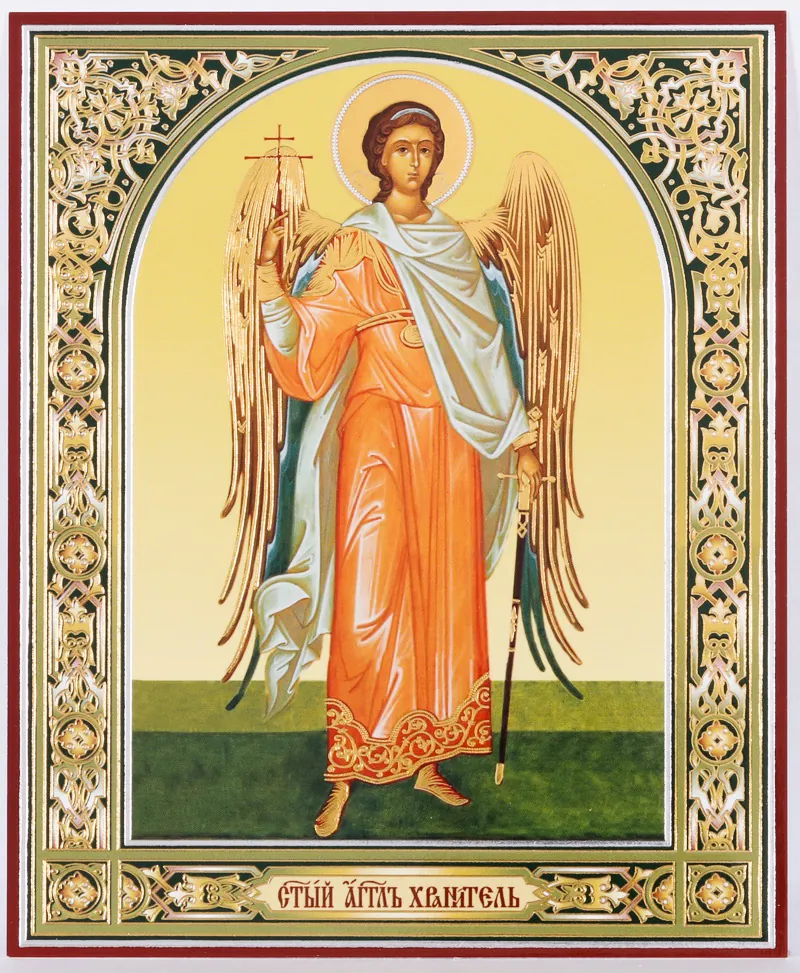 Icon on wooden panel 11×13 double embossing Guardian Angel (full-length) №3