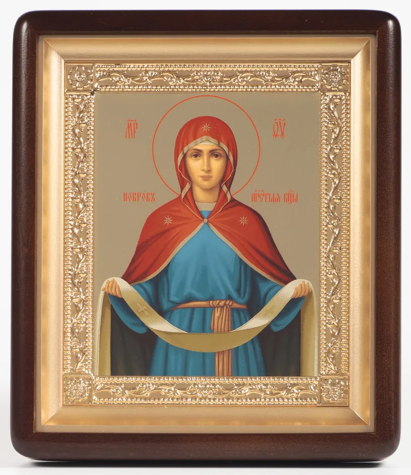 ხატი კიოტში 18×24 ფიგურული, ტემპერა №8, მოოქროვილი ჩარჩო საფარველი ღვთისმშობელი 1