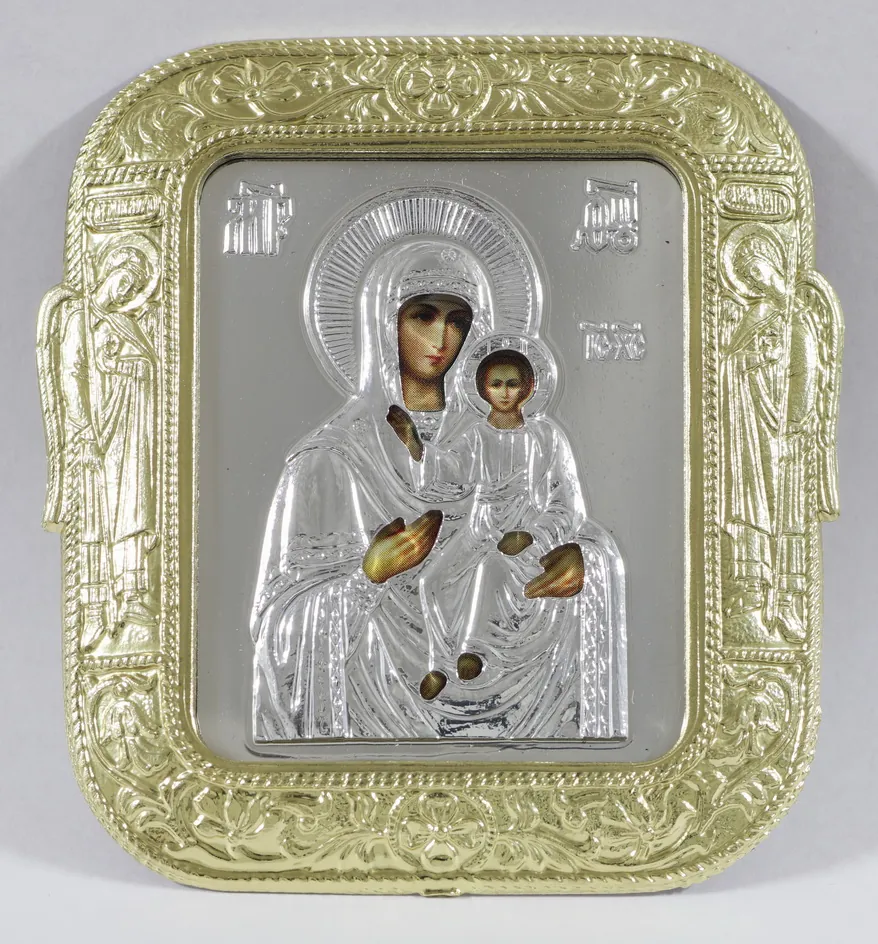 Icon in plastic frame 5×6 metallised riza cover Smolensk Mother of God