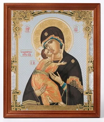 Icon in wooden frame №1 18×24 double embossing Vladimir Mother of God 4