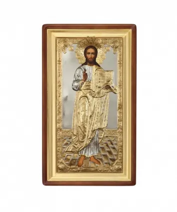 Painted icon in icon case 60×120 oil, riza cover №171, icon case №1 Saviour