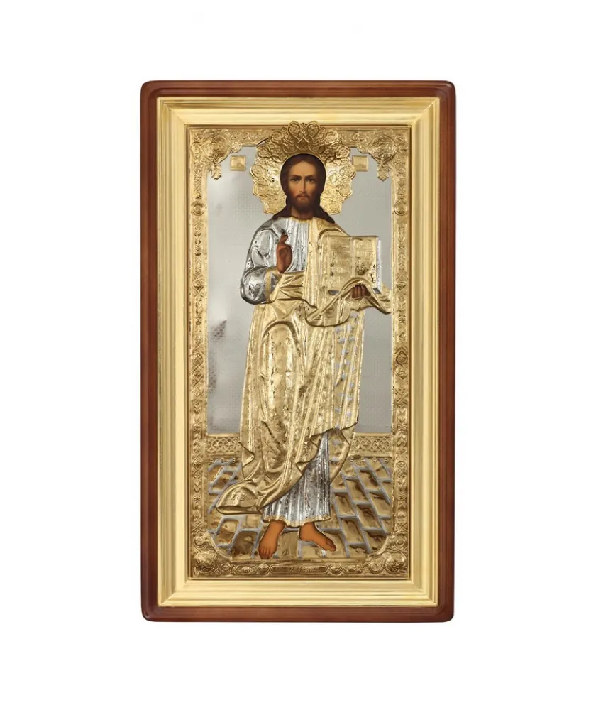Painted icon in icon case 60×120 oil, riza cover №171, icon case №1 Saviour