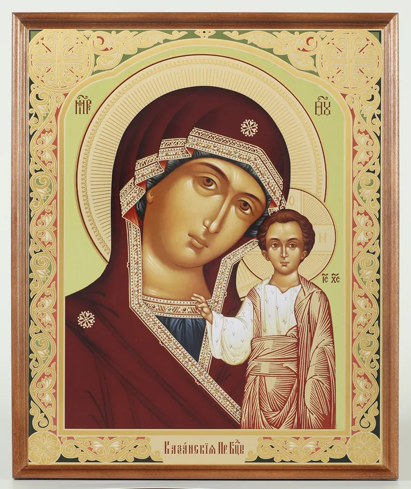 Icon in wooden frame №1 30×40 double embossing, packaging Kazan Mother of God 28