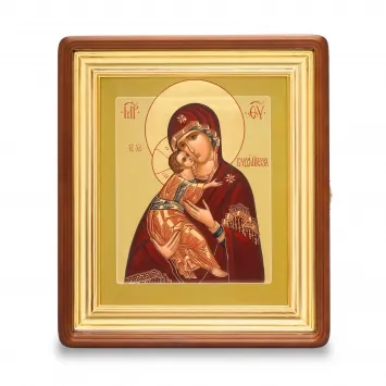 ფერწერული ხატი დაფაზე კიოტში 24×30 ზეთი, მოოქროვილი შარავანდედი, კიოტი №1 ვლადიმირის ღვთისმშობელი, 04052