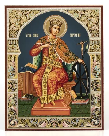 Icon on wooden panel 11×13 double embossing Catherine of Alexandria, Great Martyr (4)