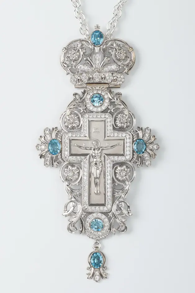 Bishop's cross №189 / cubic zirconia cast Crucifixion / silver plating